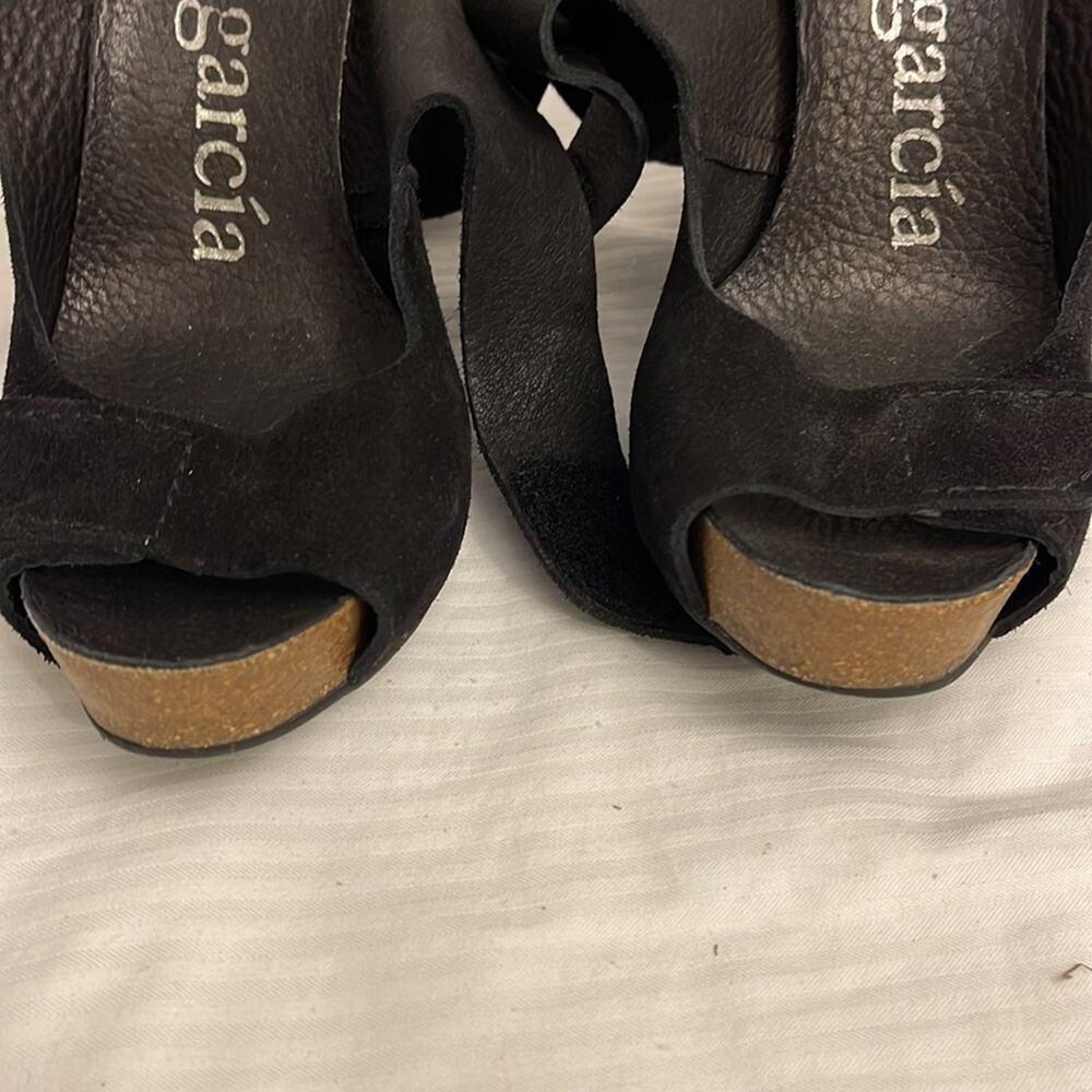Pedro Garcia Black Suede Mid-Heel Sandals Size 37.5 Usa 7.5 - Image 9